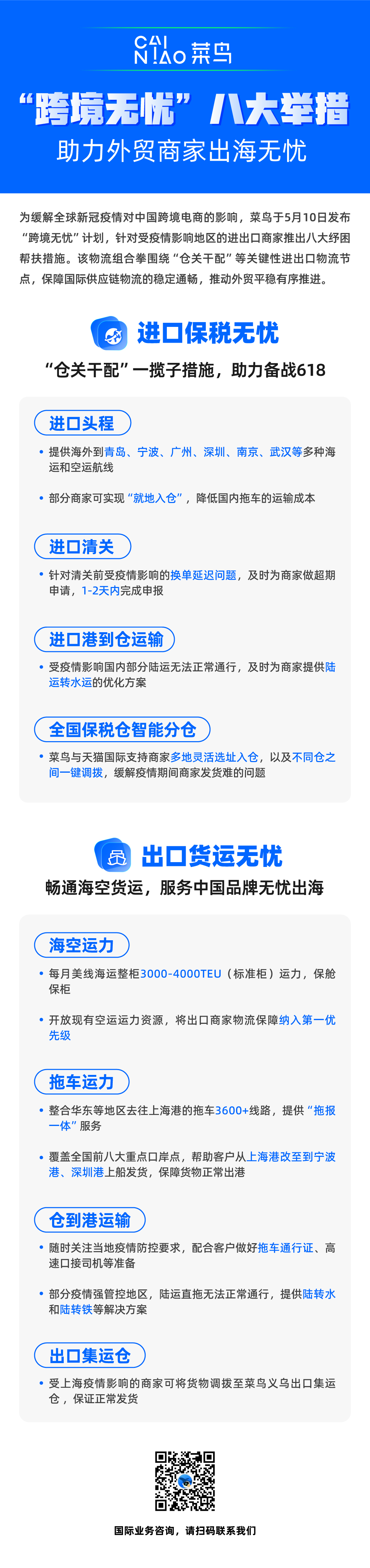 1652165437751534.png 菜鸟推出“跨境无忧”八大举措 保障进出口物流供应链通畅